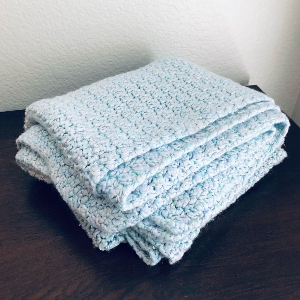Hand Crocheted Blue Baby Crib Blanket